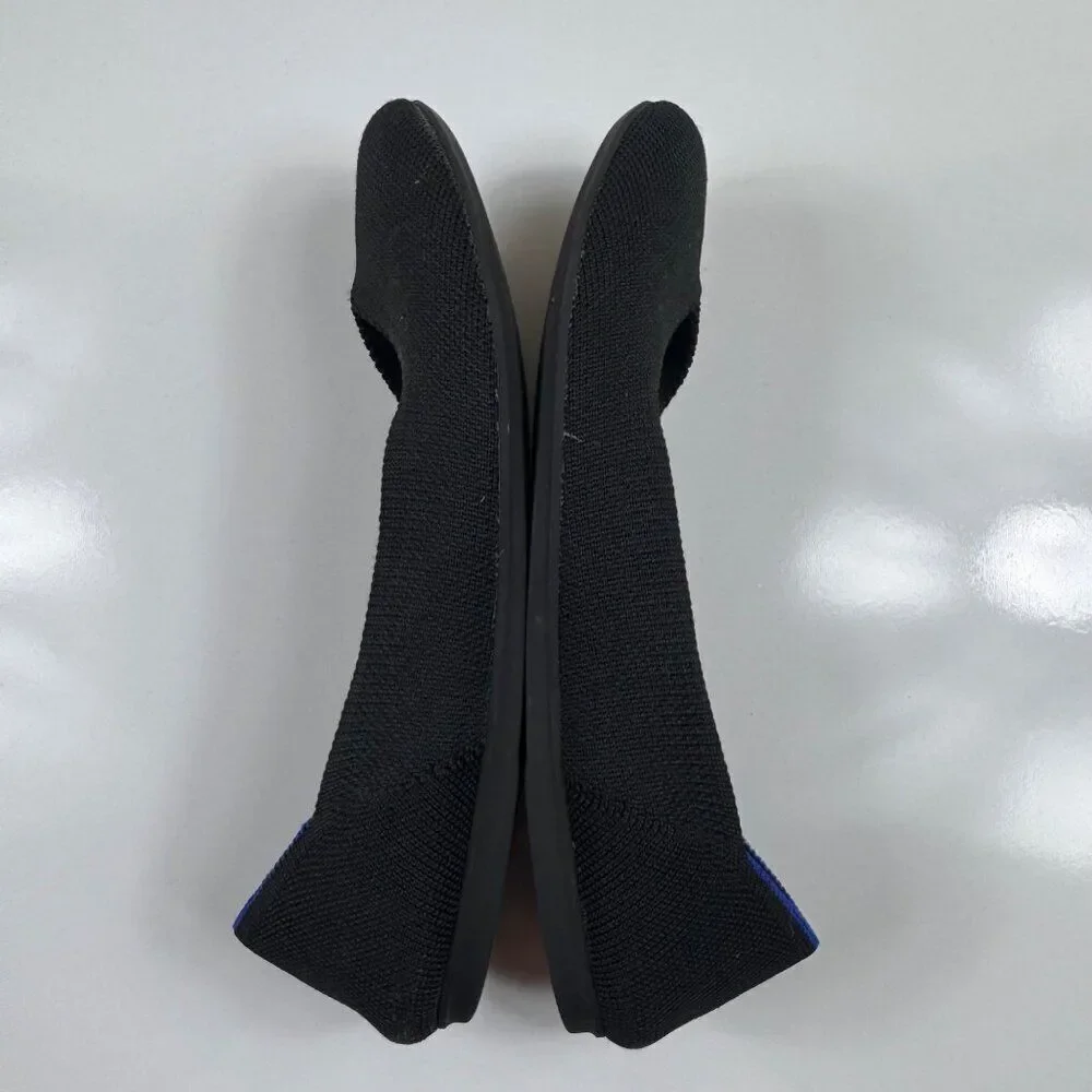 Rothy's the Flat Round Toe Knit Shoes Black Solid Womens 8 Washable Slip Ons